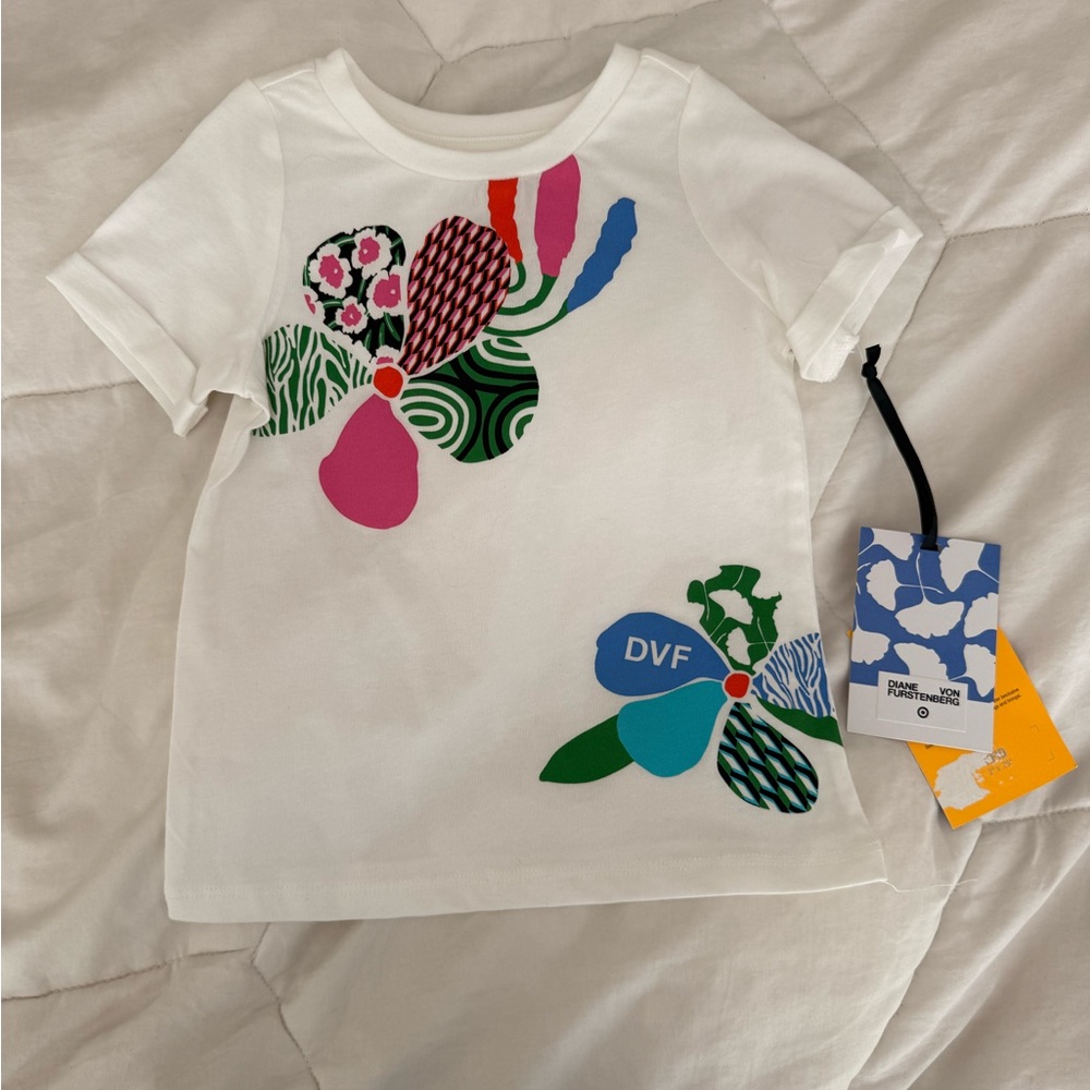 Diane Von Furstenberg Kids White Tee with Colorful Floral Design